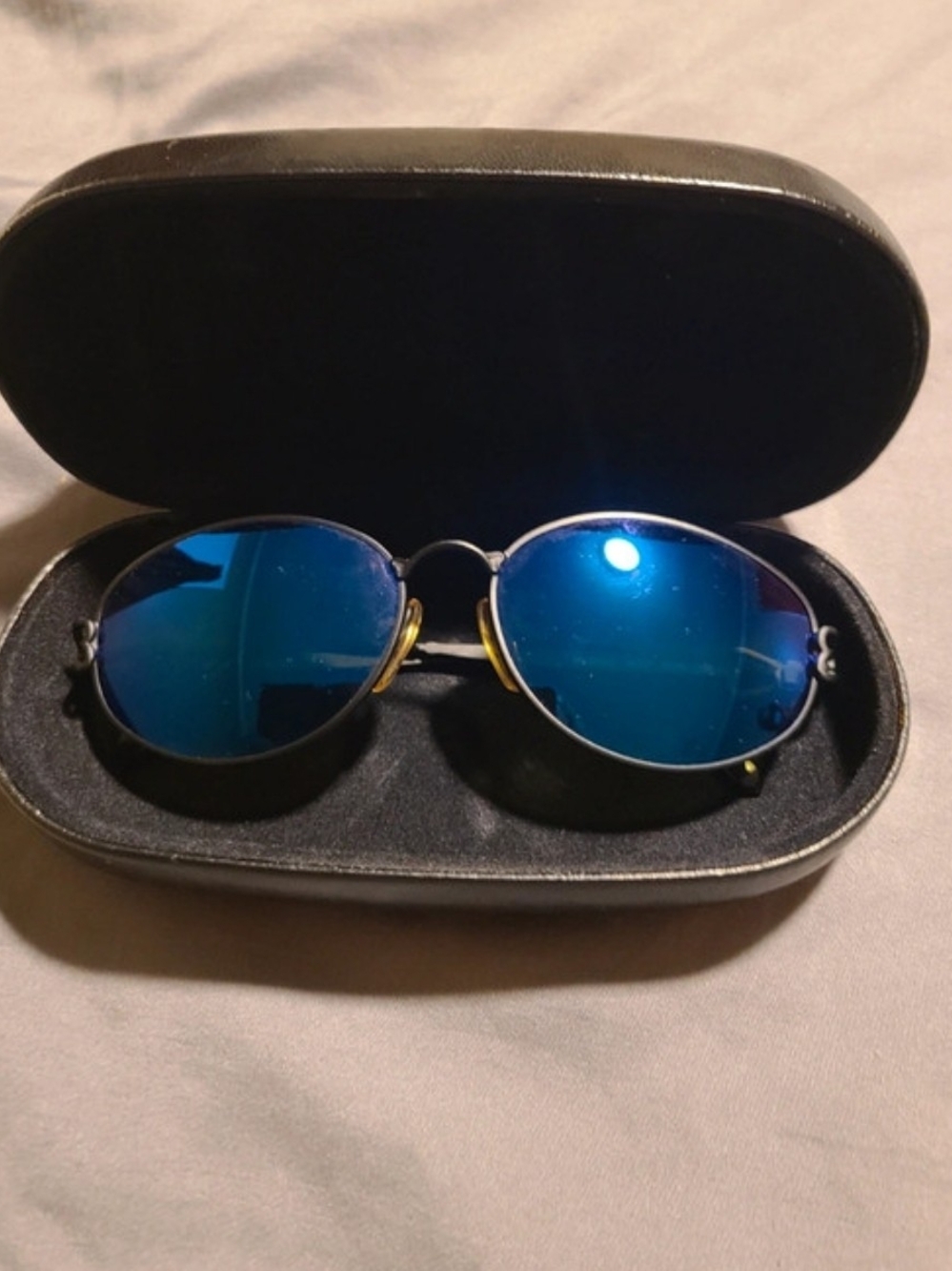 Moschino Round Metal Sunglasses with Blue Mirrored Lenses
